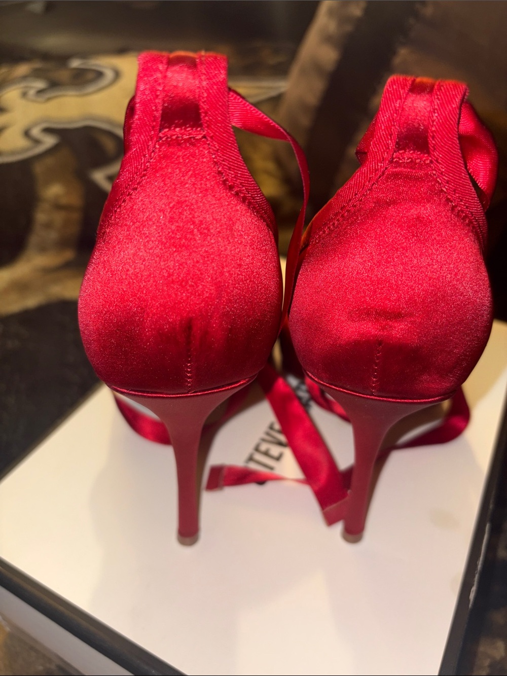 Steve Madden Red Satin Ankle Tie Ballet Pumps - Picture 4 of 10